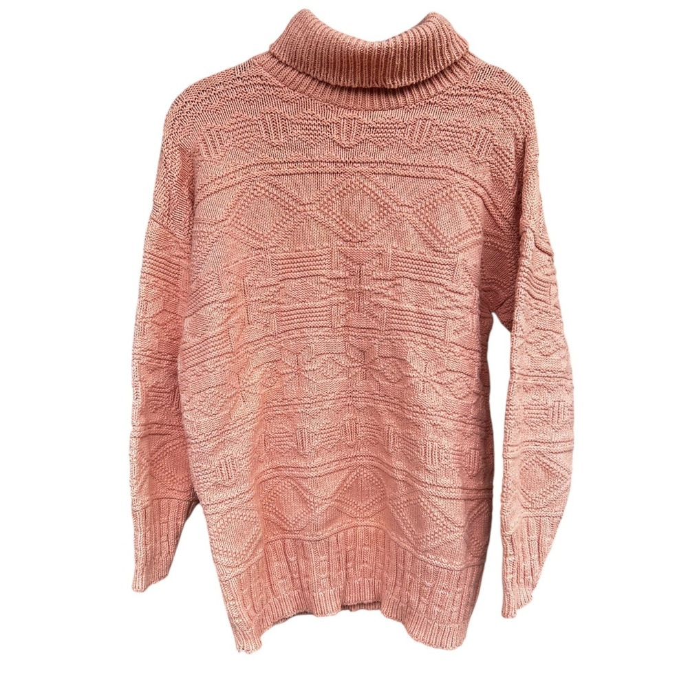 Vtg Cherokee Sweater XL '90s Heavy Turtleneck 100% Cotton Tunic Pink Ballerina
